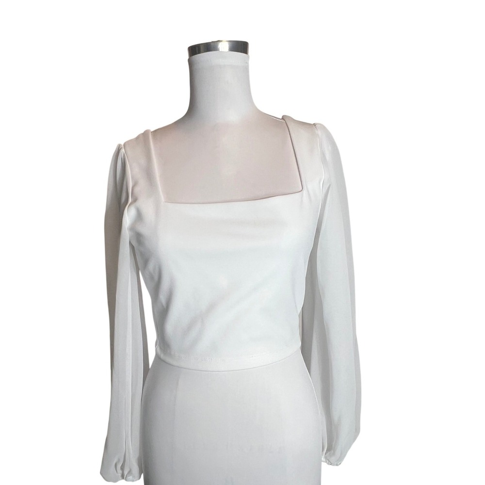 White Square Neck‎ Long Sleeve Puff Sleeve Crop Top Size Large